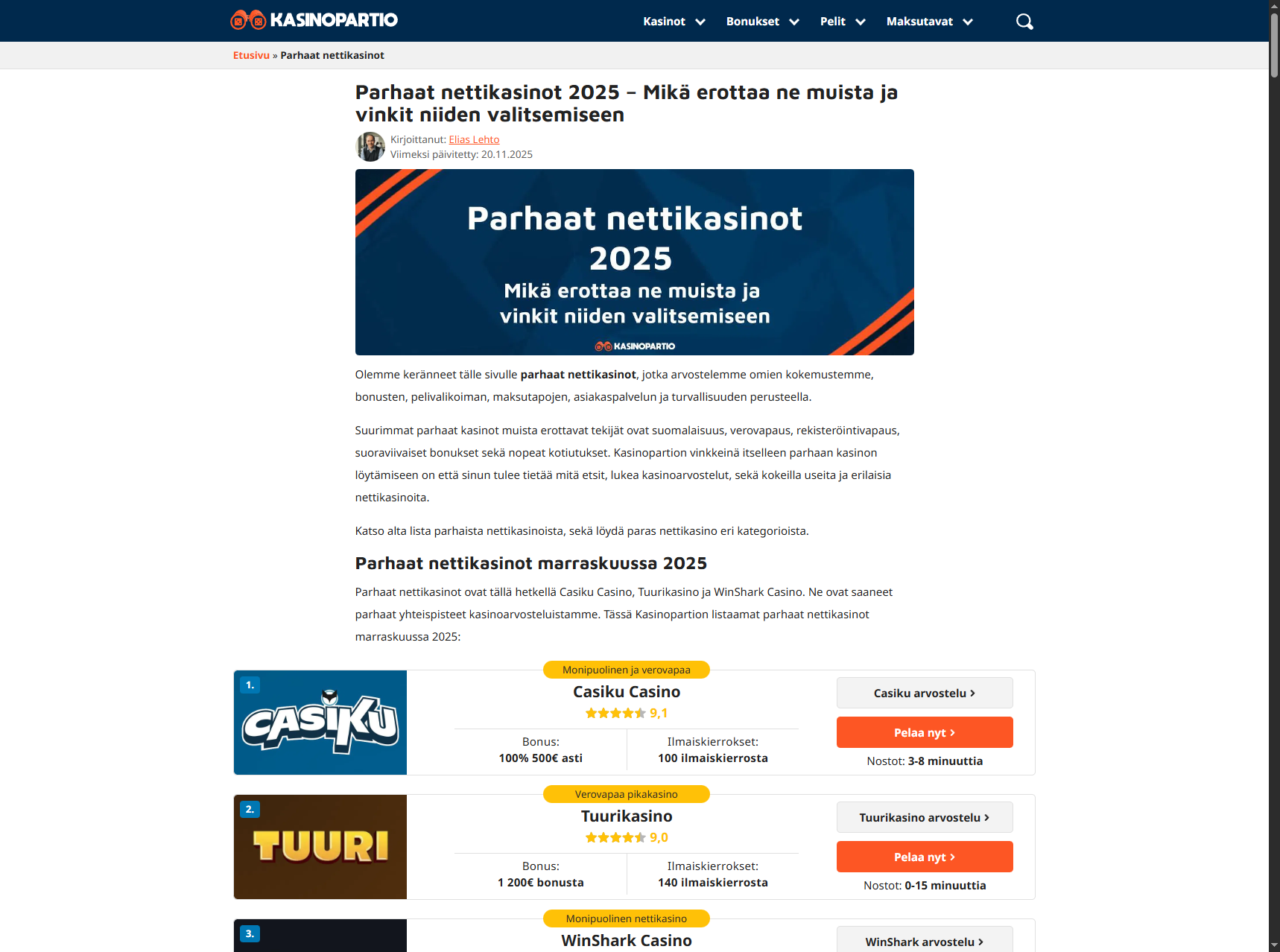 Parhaat nettikasinot